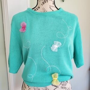 Vintage Fairycore Turquoise Butterfly Sweater